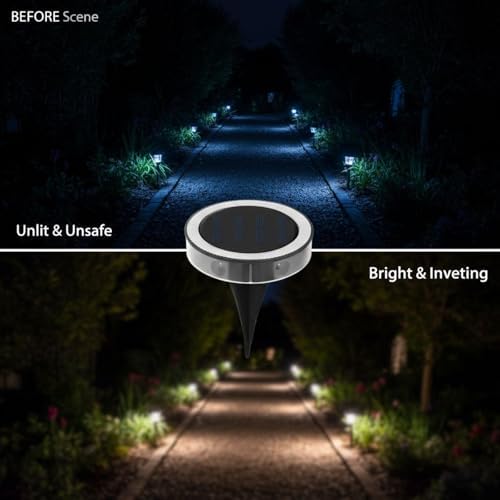 2 Pcs Waterproof Outdoor Solar Powered Ground Disk Lamps, White Lighting In-Ground Landscape Lights, Auto On/Off for Pathway, Yard, Patio, Lawn Decor, 5.12 X 4.33 in - Image 5