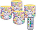 Pack of 4 Flameless Candles with Timer Battery Operated Candles with Remote, Easter Eggs Cartoon Bunny Print LED Pillar Tea Lights for Easter Day Patio Banquet Home Decoration by Merkmak