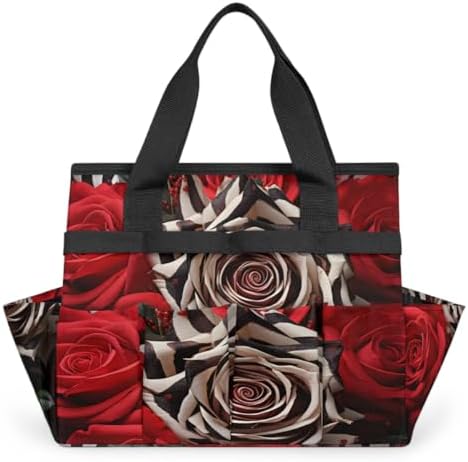 Rose Zebra Print Garden Tool Bag Organizer Heavy Duty Flower Gardening Tote Bag with 10 Pockets for Women Men Gardening Gifts by Home