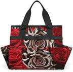 Rose Zebra Print Garden Tool Bag Organizer Heavy Duty Flower Gardening Tote Bag with 10 Pockets for Women Men Gardening Gifts by Home