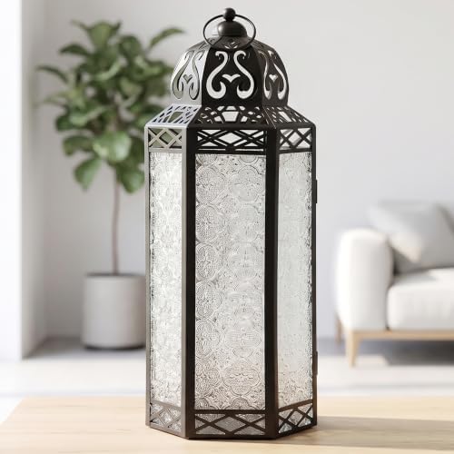 Vela Lanterns Decorative Indoor Candle Holder Table Centerpieces - Moroccan Hanging Outdoor Patio & Porch Home Decor, Turkish Floor Lamp for Wedding, Ramadan (Extra Large 16", Clear Glass) by VelaCandleLanterns