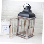 Vintage Wooden Wall Hanging Candle Lanterns Iron Holder Xmas - Image 2
