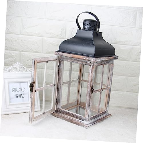 Vintage Wooden Wall Hanging Candle Lanterns Iron Holder Xmas - Image 2