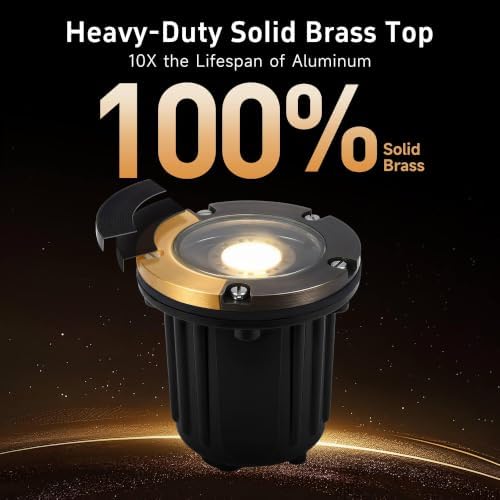 Gardenreet Brass Well Lights, 12V Low Voltage Wired 2700K In-Ground, 6PK - Image 3