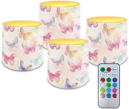 4 Pieces Flameless LED Lights Candles with Remote Battery Powered LED Votive Candles for Valentine Party Wedding Birthday Party Outdoor, Gradient Glow Butterfly Pattern by Unknown