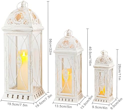 TRIROCKS Set of 3 Large Decorative Candle Lanterns 22''&16"&11" H Vintage Candle Holders for Garden Yard Patio Wedding Parties Events Christmas Indoors Outdoors(Beige with Gold Brush) - Image 3