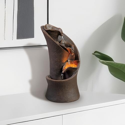 Kalona Tabletop Waterfall Fountain, 3-Tier Indoor Water Fountain for Home Office Decor, Relaxing LED Fountains with Artistic Stone-Look Design for Meditation (23005) - Image 6