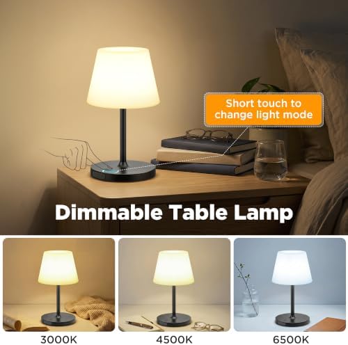 LUTEC Shower Lamp Waterproof, 6000mAh Rechargeable Cordless Table Lamp with 3 Color Temps and Stepless Dimming, Touch Control & Portable LED Nightlight for Bathroom, Desk, Outdoor(Black) - Image 2