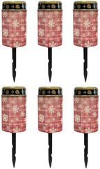 Poceacles Christmas Solar Lights Waterproof Cemetery Candles Solar Powered Grave Outdoor Decorative Walkway Lights for Lawn Garden Pathway Decor, Christmas Plaid Snowflake Red, Pack of 6 by Poceacles