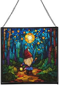 Starglow Gnome Trail Stained Glass Suncatcher – Square Hanging Window Panel for Home or Greenhouse – Whimsical Glass Art Gift for Garden Lovers, Christmas, Halloween, Father Days a6IQYm by Custom