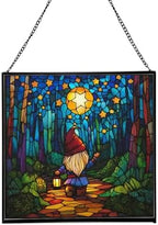 Starglow Gnome Trail Stained Glass Suncatcher – Square Hanging Window Panel for Home or Greenhouse – Whimsical Glass Art Gift for Garden Lovers, Christmas, Halloween, Father Days a6IQYm by Custom