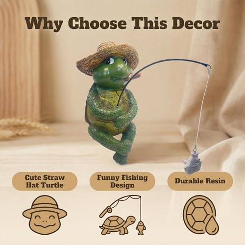 Turtle Fishing Statue, Resin Pond Decor for Koi Fish Ponds and Gardens - Image 3