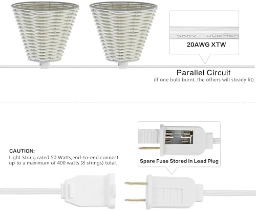 JONATHAN Y Payton 10-Light Faux-Rattan Outdoor String Lights, White - Image 6