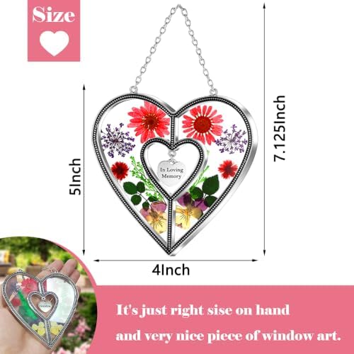 KY&BOSAM Memory Gifts Heart Suncatchers Pressed Flowers Stained Glass - Image 4