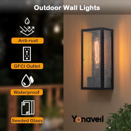15 Inch Matte Black Outdoor Porch Light with GFCI Outlet - Image 3