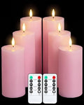 VIHOSE 6 Pack Pink Flameless Candles Set with Remote and Timer Flickering Flameless Battery Candles Flat Top LED Pillar for Wedding Outdoor Home Festival Decoration(D 3" H 6" 7" 8") by VIHOSE