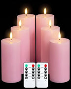 VIHOSE 6 Pack Pink Flameless Candles Set with Remote and Timer Flickering Flameless Battery Candles Flat Top LED Pillar for Wedding Outdoor Home Festival Decoration(D 3" H 6" 7" 8") by VIHOSE