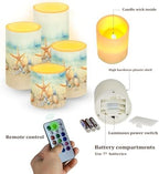 4 Pack 5.7" x 3" Battery Operated Candles with Timer Flameless LED Candles with Remote for Outdoor Porch Electric Fake Plastic Pillar Lights Bulk, Coastal Starfish - Image 6
