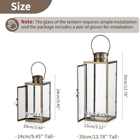 NUPTIO Vintage Lanterns Decorative Outdoor, 9.5" & 13.8" Set of 2 Lantern - Image 5