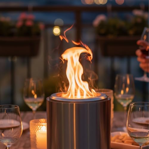 Relaxdays Smokeless Tabletop Fireplace, Stainless Steel, 25 x 22.5 x 22.5 cm, Removable Ash Tray, Camping, Silver - Image 6
