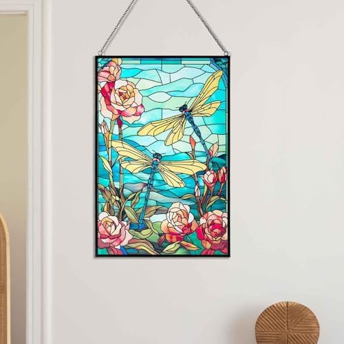 Stained Glass Window Hanging, Dragonfly Suncatchers for Windows Hanging, Handcrafted Sun Catchers Indoor Window Panel for Home Decor, Gift for Mom, Wife, Friends, Rectangular W10 xH15 - Image 6