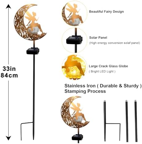 2 Pack Solar Garden Lights Waterproof, Pathway Stake Lights, Gift for Women Mom Grandma Wife Daughter, Moon Fairy Glass Globe with Angel Decor, Outdoor Decor Lights for Walkway Yard Lawn Patio Garden - Image 4