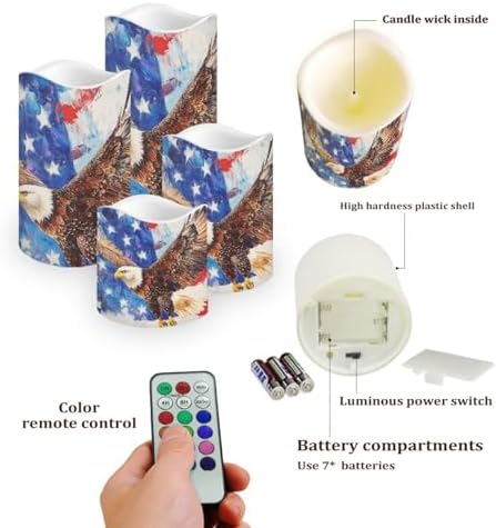 USA Eagle FlagFlameless Candles with Remote Control and Timers Color Changing Pillar Candles Battery Operated Home Patriotic Decoration Electric Fake Candles for Table Beach Wedding - Image 3