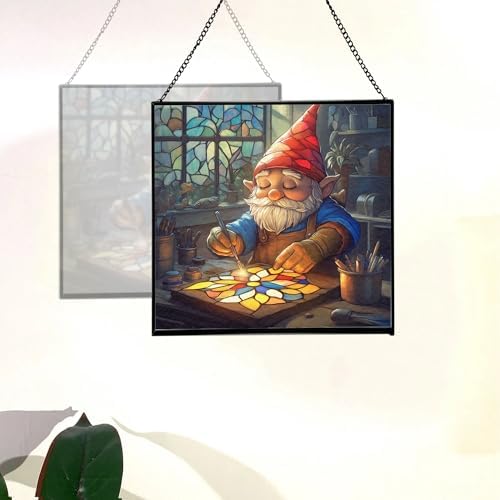 Suncatcher Maker Gnome Stained Glass Suncatcher – Square Hanging Window Panel for Home or Greenhouse – Whimsical Glass Art Gift for Garden Lovers, Christmas, Halloween, Father Days ceft0Z - Image 4