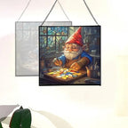 Suncatcher Maker Gnome Stained Glass Suncatcher – Square Hanging Window Panel for Home or Greenhouse – Whimsical Glass Art Gift for Garden Lovers, Christmas, Halloween, Father Days ceft0Z - Image 4