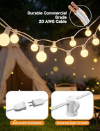 SUNSGNE 25FT G40 LED Outdoor White String Lights with 27 White Solid Shatterproof Globe Bulbs (2 Spare), Outdoor Hanging Edison Lights for Room Café Bistro Pergola Tents, White Wire - Image 6
