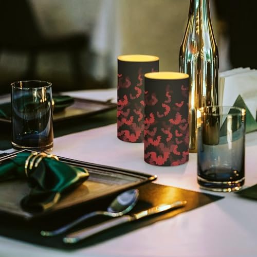 Halloween Red Bat Flameless Candles with Remote Battery Operated Candles with Timer LED Pillar Lights for Trick or Treat Home Banquet Decoration Gifts - Image 4