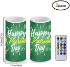 Pack of 2 Happy St Patrick's Day Flameless Candles Battery Operated Candles with Remote and Timers Flickering LED Elictric Pillar Tealights for Party Patio Porch Decorations - Image 2