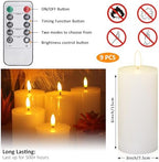 Oleitodh 9 Pcs White Flameless Candles Flat Top LED Candles with Remote Timer, Pillar Flameless Candle Bulk Flickering Battery Operated Candle for Wedding Festival Outdoor Home Decor D 3'' H 6'' - Image 2