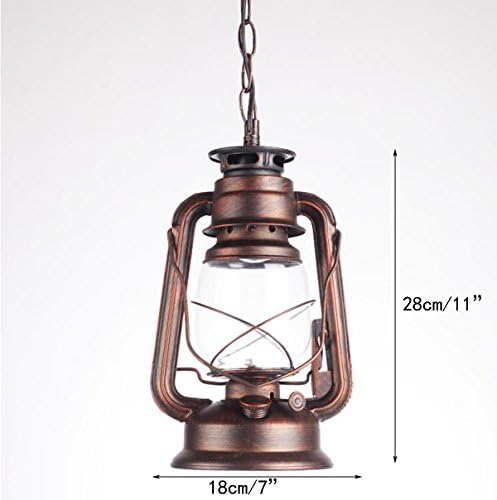 Retro Lanterne Pendant Lighting Metal Glass Shade Kerosene Ceiling Light Pendant Lamp,Red Bronze Finish - Image 2