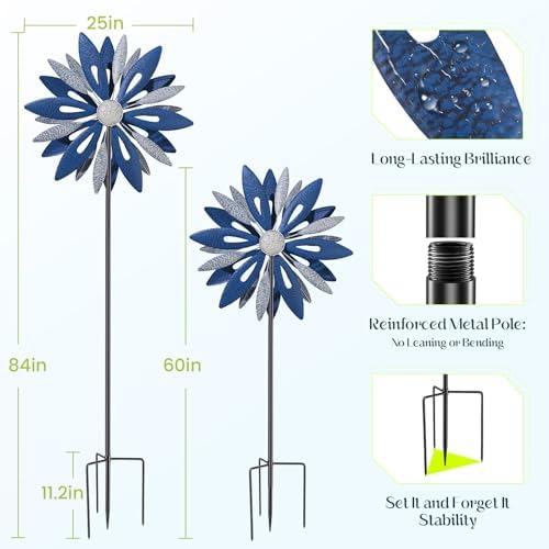 Homdox 84" Outdoor Metal Windmill, Large Kinetic Sculpture, Patio Art Decor - Image 3