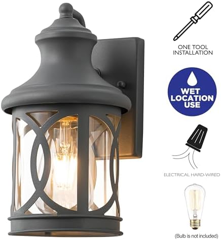 2-Pack Outdoor Wall Lights, Porch Lights, Waterproof Outdoor Wall Sconce, Exterior Light Fixture Grey Finish with Clear Glass Shade for Garage Patio Front Door Balcony, 12in. - Image 4