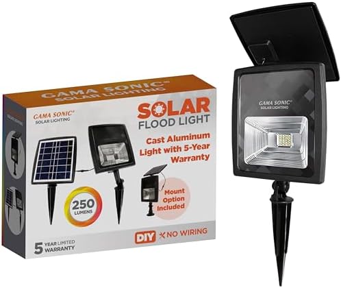 Gama Sonic Dual Color Solar Flood Light, Outdoor Black Cast Aluminum, Stake or Flat Mount Uplight for Trees, House, Landscaping, Walls with Detachable Solar Panel (203001) by GamaSonic