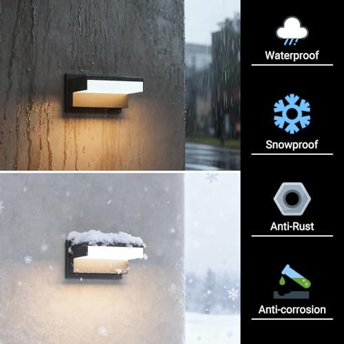 2 Pack Modern Outdoor Wall Light 3000K Aluminum LED Exterior Wall Sconces IP65 Waterproof for Patio Porch(Black) - Image 2