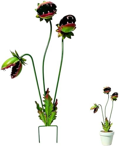 25" Metal Carnivorous Plant Garden Stake Sculpture Outdoor Yard Decor(1 pc) by SUNKOX