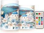 ALAZA Lily Flower Greece Flameless Candles, LED Pillar Candles with Remote Timer, Battery Operated Candles Set of 2 by ALAZA