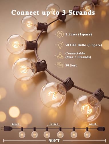 50Ft Outdoor Patio String Lights with 53 Clear Globe G40 Bulbs,UL Certified - Image 2