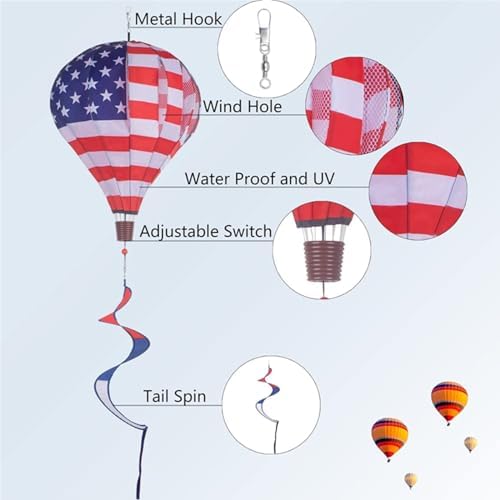 2 Pack American Flag Deluxe Hot Air Balloon Patriotic Everyday Wind Twister Garden Windmills Spinners Decoration 59" L for Outdoors, Lawn, Yard, Ornament Decor, Patriotic Wind Catchers - Image 4