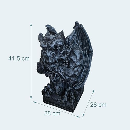 Relaxdays Gargoyle Gothic Figurine, H x W x D: 42 x 28 x 28 cm, Polyresin, UV-Resistant, Weatherproof Garden Decoration, Grey - Image 4
