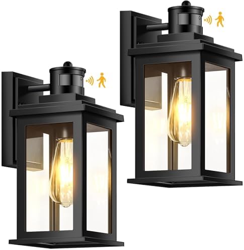 VIANIS Motion Sensor Outdoor Light, 2 Packs Exterior Lights for House, Black Waterproof Dusk to Dawn Outside Porch Lights Lantern for Garage Patio Doorway,Distance Adjustable(Hardwired, not Solar) by VIANISLIGHTING