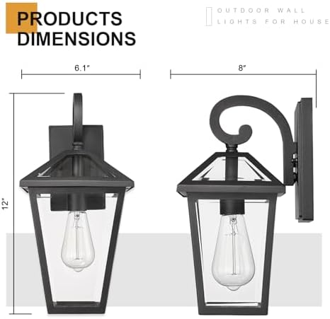 Outdoor Light Fixtures Wall Mount, Waterproof Exterior Wall Lanterns with Glass, Outside Wall Sconces, Front Porch Lights for House Garage Doorway Patio (Small, 2Pack) - Image 6