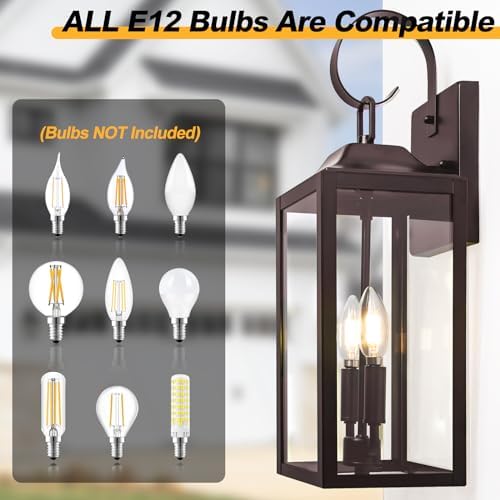 19" Oil Rubbed Bronze Outdoor Wall Lantern 2-Light, Porch & Patio Lights - Image 5