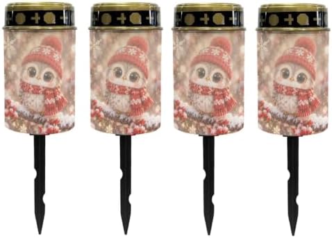 Poceacles Solar Lights Winter Holiday Decor Outdoor Solar Powered Outdoor Cemetery Stake Candle Grave Lamp Waterproof Grave Flameless Candle, Cute Owl Print, 4 Piece Set by Poceacles
