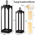 24" 19" Large Decorative Lanterns, 2 Pcs Black Floor Lanterns with Candles - Image 2