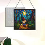 Starglow Gnome Trail Stained Glass Suncatcher – Square Hanging Window Panel for Home or Greenhouse – Whimsical Glass Art Gift for Garden Lovers, Christmas, Halloween, Father Days a6IQYm - Image 4