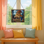 Gnome with Wooden Toys Stained Glass Suncatcher – Square Hanging Window Panel for Home, Garden, Nursery, Halloween, Christmas, Memorial Day – Whimsical Glass Art Gift for Gnome Lovers wkbozm - Image 5